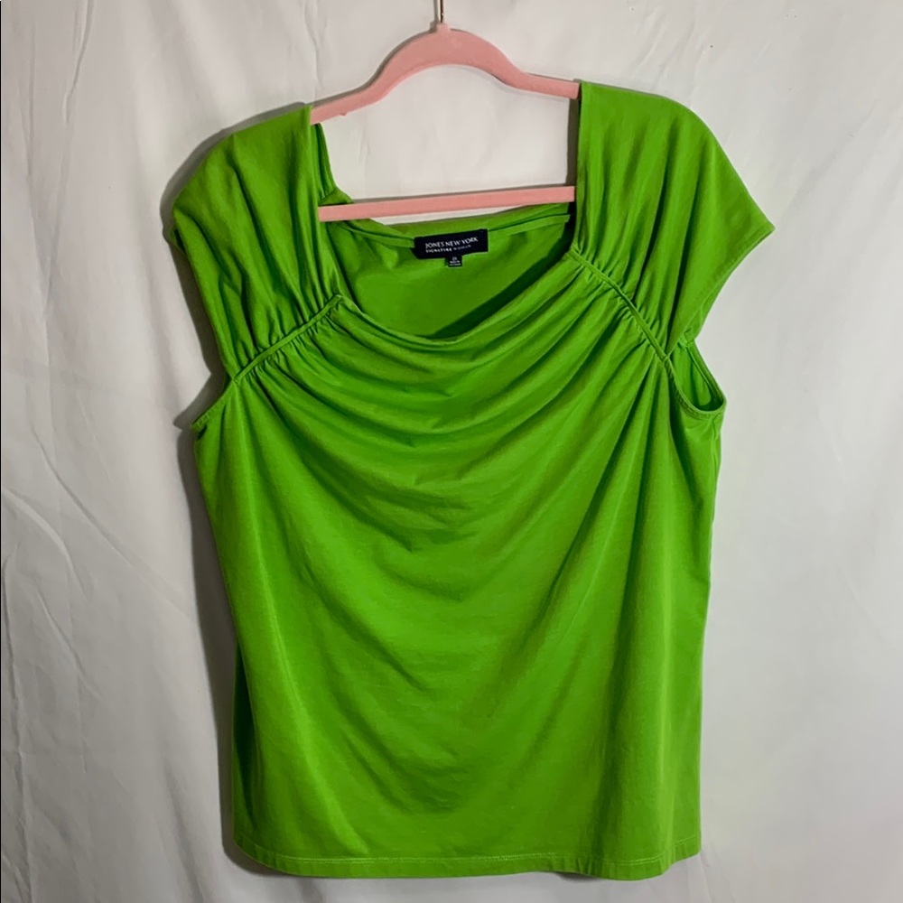 Jones New York Asymmetrical Green Short Sleeve Blouse